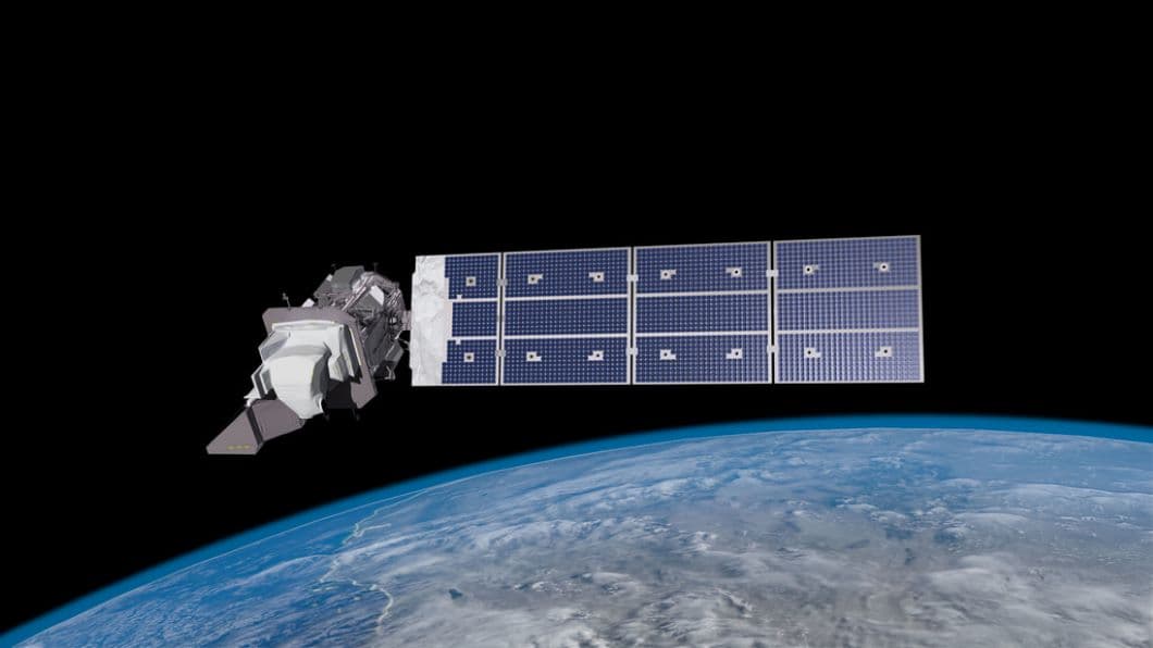 NASA artist’s illustration of the Landsat 9 satellite observing Earth